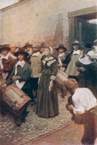 Mary Dyer w drodze na szafot, ilustracja z „Wiszącej Mary Dyer” Basila Kinga, wyd. w Magazynie McClure