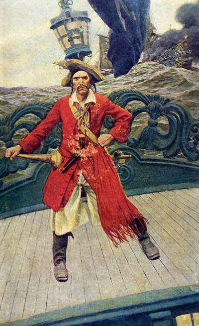 Kapitan piratów na pokładzie, początek XX wieku (ilustracja książkowa) autorstwa Howard Pyle