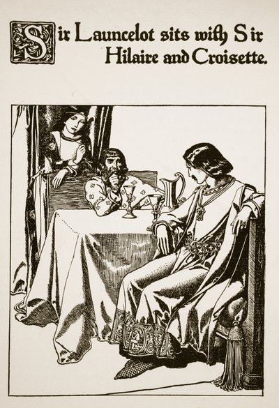 Sir Launcelot siedzi z Sir Hilaire i Croisette, ilustracja z „The Story of the Champions of the Round Table” autorstwa Howard Pyle