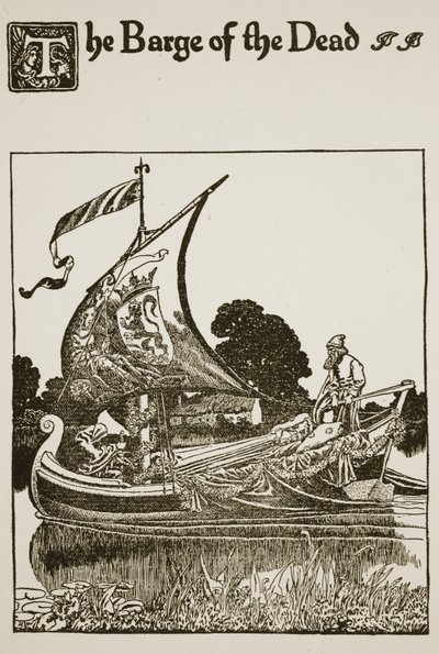 Barka umarłych, ilustracja z „Historii Sir Launcelota i jego towarzyszy”, 1907 autorstwa Howard Pyle