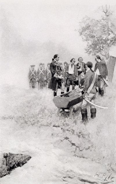 The Burial of Braddock, ilustracja z „Pułkownik Washington” Woodrowa Wilsona, wyd. w Magazynie Harpera, 1896 autorstwa Howard Pyle