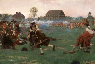 Walka w Lexington Common, 19 kwietnia 1775 r. autorstwa Howard Pyle