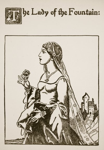 Pani z Fontanny, ilustracja z Historii Sir Launcelota i jego towarzyszy, 1907 autorstwa Howard Pyle