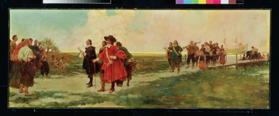 Lądowanie Carteret w New Jersey (olej na płótnie) autorstwa Howard Pyle