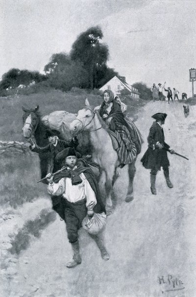 Torysi Uchodźcy w drodze do Kanady, ilustracja z „Kolonie i naród” Woodrowa Wilsona, wyd. Magazyn Harpera, 1901 autorstwa Howard Pyle