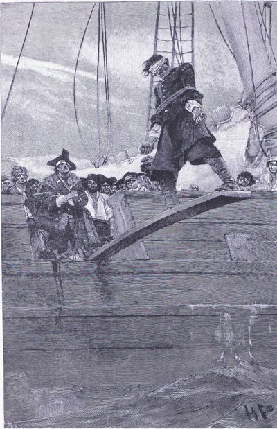 Chodzenie po desce, z Księgi piratów Howarda Pylesa wydanej przez Harper & Bros, 1921 autorstwa Howard Pyle