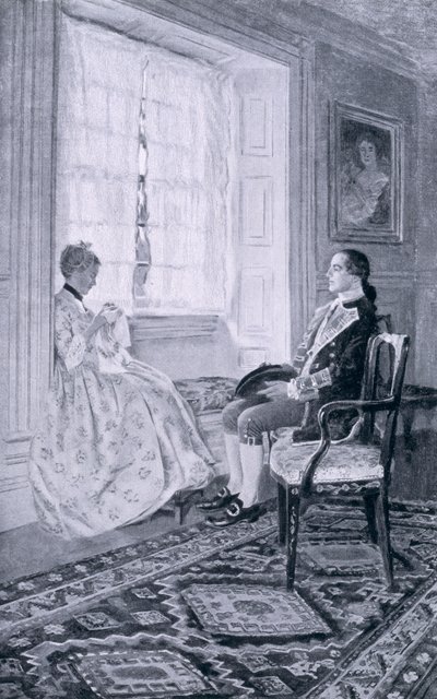 Washington i Mary Philipse, ilustracja z „Pułkownik Washington” Woodrowa Wilsona, wyd. w Magazynie Harpera, 1896 autorstwa Howard Pyle