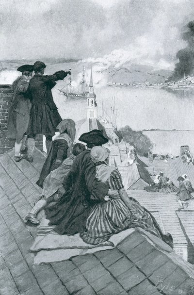Oglądanie walki w Bunker Hill, ilustracja z filmu „Kolonie i naród” Woodrowa Wilsona, wyd. w Magazynie Harpera, 1901 autorstwa Howard Pyle