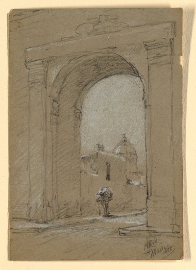Rysunek, Brama miejska w Meksyku, 1888 r. autorstwa Howard Russell Butler