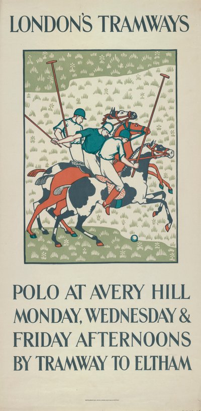 „Polo w Avery Hill”, plakat London County Council LCC Tramways, 1923 autorstwa Howard Spear
