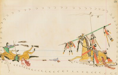 Wyjący wilk i inny wojownik, 1874-75 (pióro, tusz i wc na papierze firmowym) autorstwa Howling Wolf