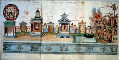 Frontyspicjum ilustrujące mękę i zmartwychwstanie Jezusa Chrystusa. Od lewej do prawej: Raj (z pustym pokojem), brama Nazaretu, świątynia, brama Jerozolimska, pałac (z domem zagadek), brama Doree, otchłań ojców i autorstwa Hubert Cailleau