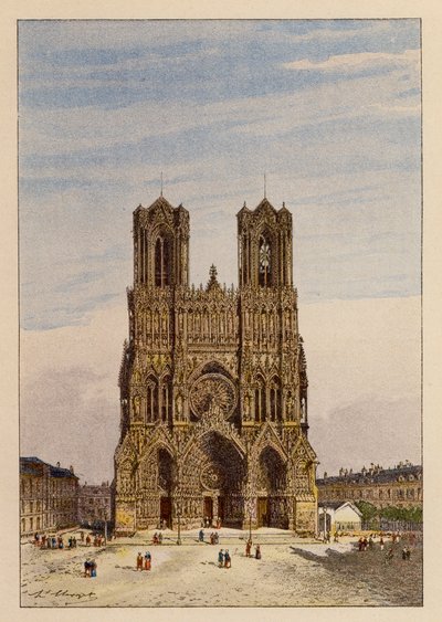 Notre-Dame De Reims (kolorowa litografia) autorstwa Hubert Clerget