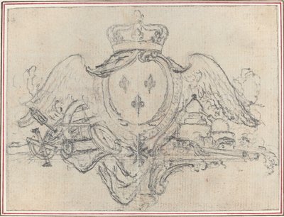 Ramiona króla Francji ze skrzydłami i instrumentami naukowymi autorstwa Hubert Francois Gravelot