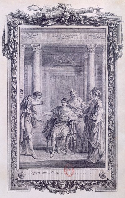 Cinna czyli Łaskawość Augusta, tragedia Pierre Corneille (1606-1684), rycina Gravelot (1699-1773) autorstwa Hubert Francois Gravelot