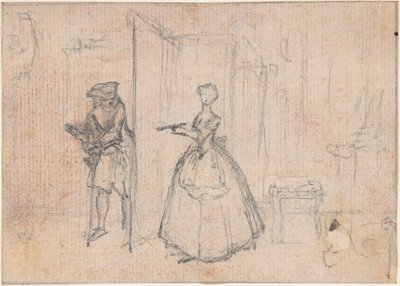 Studium do „O oszukiwaniu jej wuja”, trawiona winieta w „Pieśniach w operze Flora” autorstwa Hubert Francois Gravelot