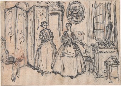 Studium do „O mocy strażnika”, trawiona winieta w „Pieśniach w operze Flora” autorstwa Hubert Francois Gravelot