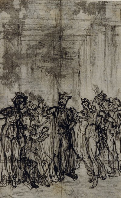 Studium do winiety w "Contes Moraux" Jeana François Marmontela autorstwa Hubert Francois Gravelot