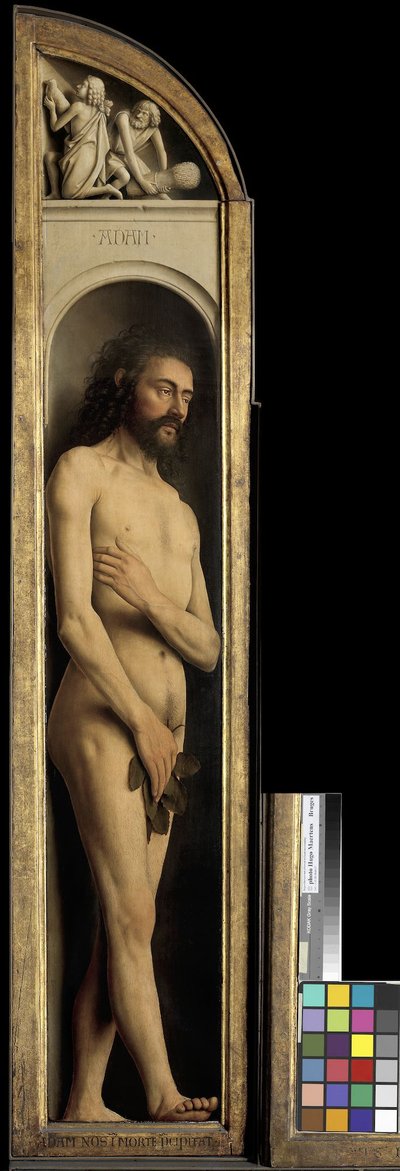 Adam, fragment lewego skrzydła Ołtarza Gandawskiego autorstwa Hubert & Jan van (1390 1441) Eyck