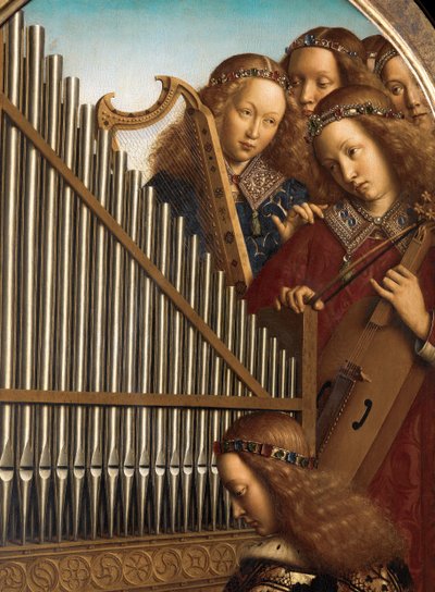 Anielscy muzycy ze św. Cecylią z Ołtarza Gandawskiego autorstwa Hubert & Jan van (1390 1441) Eyck