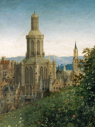Fragment Adoracji Mistycznego Baranka z Ołtarza Gandawskiego autorstwa Hubert & Jan van (1390 1441) Eyck