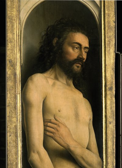 Fragment Adama z lewego skrzydła Ołtarza Gandawskiego autorstwa Hubert & Jan van (1390 1441) Eyck