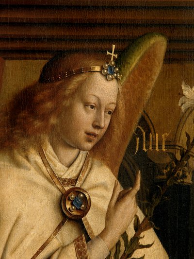 Fragment Angel Annunciate, z zewnątrz lewego skrzydła Ołtarza Gandawskiego autorstwa Hubert & Jan van (1390 1441) Eyck