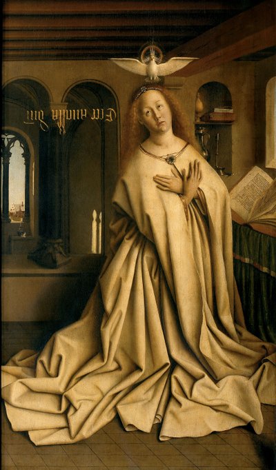 Virgin Annunciate, z zewnątrz prawego panelu Ołtarza Gandawskiego autorstwa Hubert & Jan van (1390 1441) Eyck