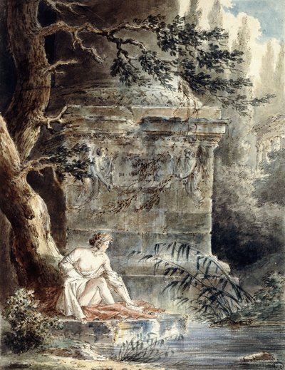 Młody Kąpiący się przy Kolumnie, autorstwa Hubert Robert