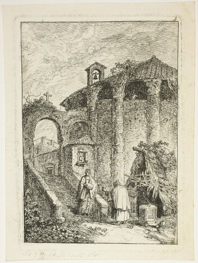 Starożytna Świątynia, płyta piąta z Wieczorów w Rzymie autorstwa Hubert Robert
