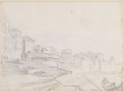 Budynki wzdłuż rzeki [verso] autorstwa Hubert Robert