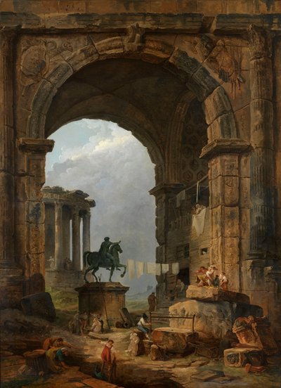 Caprice antyczny z figurą Marka Aureliusza. autorstwa Hubert Robert