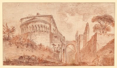Kościół Santi Giovanni e Paolo w Rzymie, widziany od strony absydy autorstwa Hubert Robert