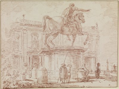 Pomnik konny Marka Aureliusza i Pałac Konserwatorów w Rzymie autorstwa Hubert Robert