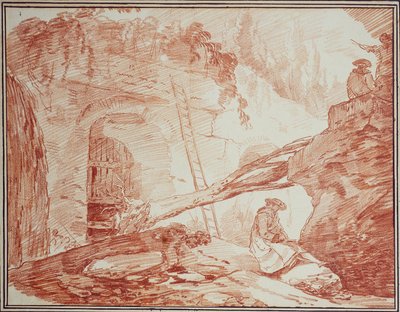 Rysownik w ruinach Palatynu autorstwa Hubert Robert