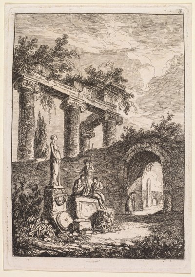 Wieczory w Rzymie: Statua przed ruinami, 1763-1764. autorstwa Hubert Robert