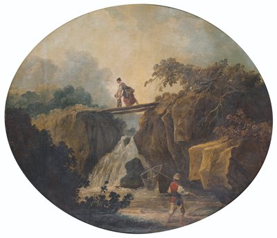 Francuski: Krajobraz wodospadu z mostem autorstwa Hubert Robert