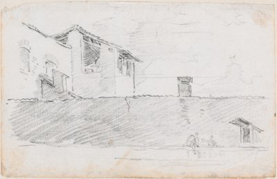 Dachy za ścianą autorstwa Hubert Robert