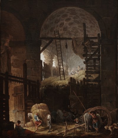 Wnętrze Villa Giulia z kosiarzami siana autorstwa Hubert Robert
