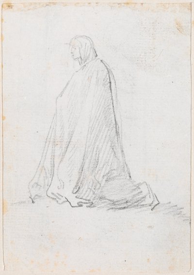 Klęcząca postać w szlafroku z kapturem [verso] autorstwa Hubert Robert