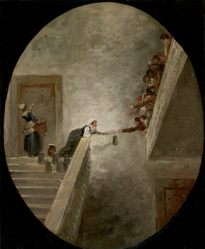 La distribution du lait a la prison Saint Lazare - Dystrybucja mleka w więzieniu Saint-Lazare Roberta, Huberta (1733-1808), ok. 1794 - Olej na papierze, 36,8x30,2 - Kolekcja prywatna autorstwa Hubert Robert