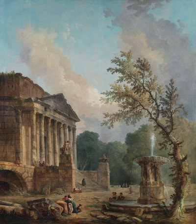 Pejzaż z ruinami rzymskiej świątyni autorstwa Hubert Robert
