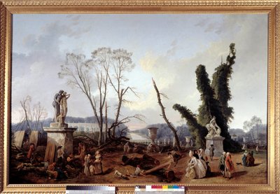 Le Carpet Vert w czasie wycinki drzew zimą 1774-1775 w ogrodach Wersalu (na pierwszym planie król Ludwik XVI i królowa Maria Antonina). Zielony dywan nazywany jest również królewską aleją. Obraz Huberta Roberta (1733-1808 autorstwa Hubert Robert