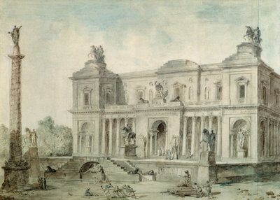 Le Musée des Antiques, ok. 1800 (kreda, długopis i atrament oraz wc na papierze) autorstwa Hubert Robert