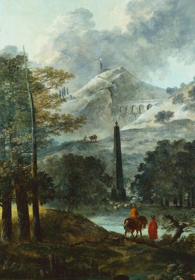 Pejzaż górski z obeliskiem (olej na płótnie) autorstwa Hubert Robert