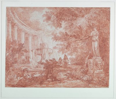 Park z fontanną i posągiem autorstwa Hubert Robert