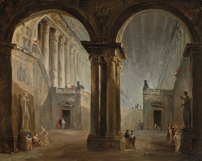 Ludzie w galerii antyków autorstwa Hubert Robert