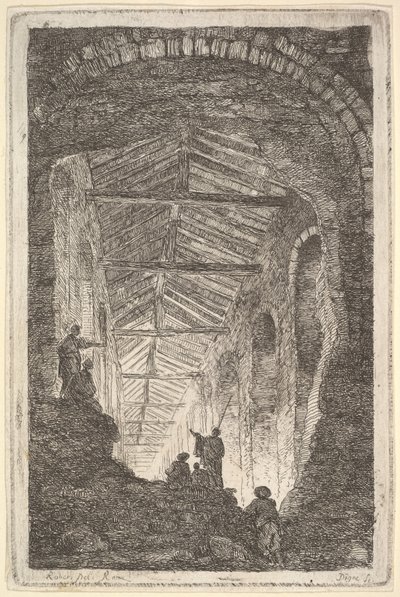 Ilustracja 10: Galeria Antyczna: duża, zadaszona galeria, światło wpadające z tyłu..., ok. godz. 1763-64. autorstwa Hubert Robert