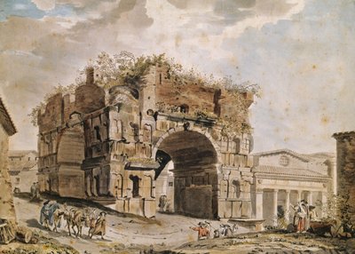 Ruiny rzymskie (pióro i atrament i toaleta na papierze) autorstwa Hubert Robert