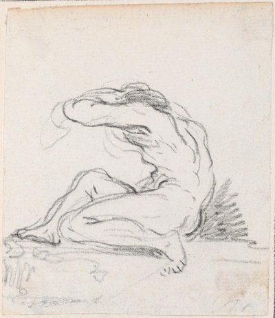 Siedzący mężczyzna nago z ramieniem nad głową, widziany z boku autorstwa Hubert Robert